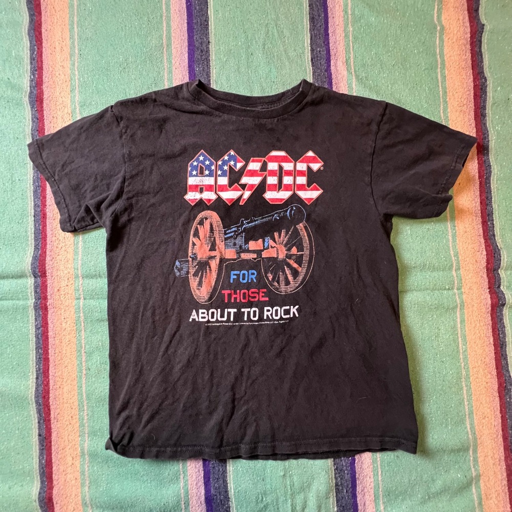 AC/DC T Shirt Youth Large Black For Those About To Rock Graphic Tee Band Shirt